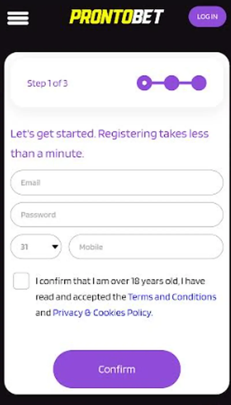 ProntoBet casino registratie